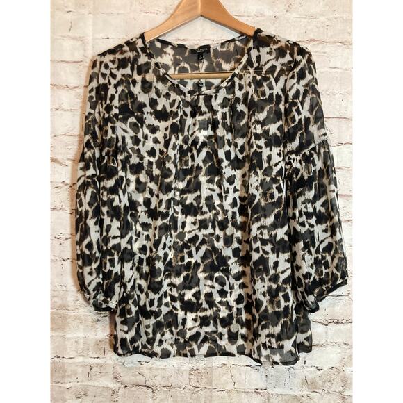 Talbots Silk Top Womens 12 Brown Cheetah Leopard Sheer Animal Print Lightweight - Picture 1 of 13